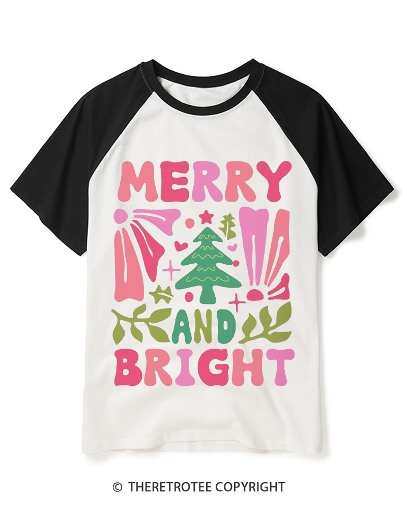 TheRetroTee Boho Merry and Bright 1970s Raglan Baseball T-Shirt