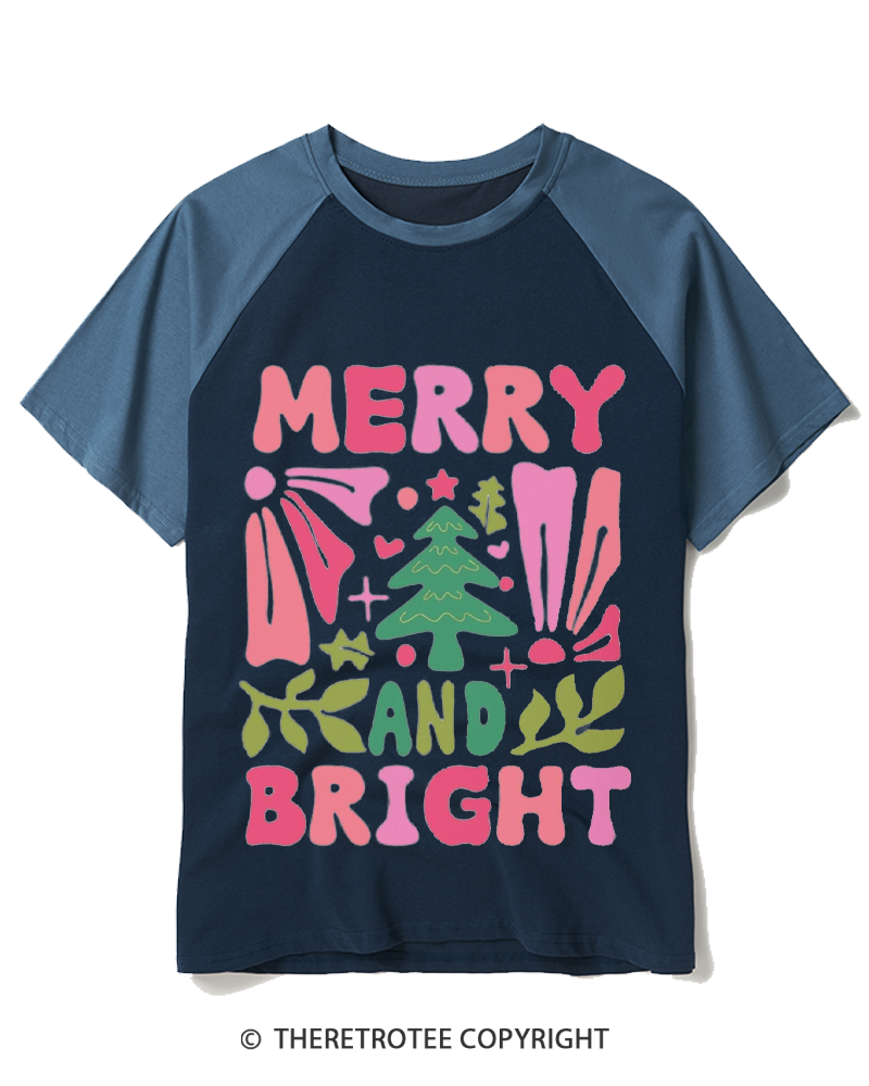 TheRetroTee Boho Merry and Bright 1970s Raglan Baseball T-Shirt