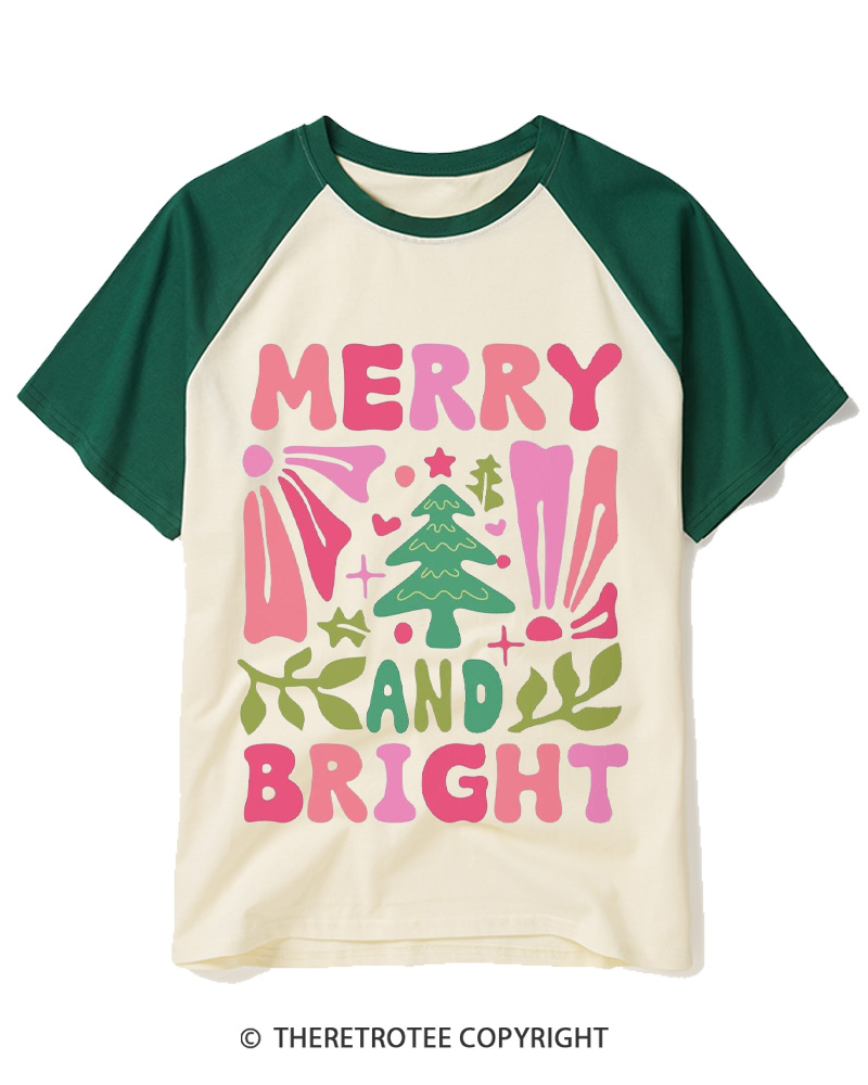 TheRetroTee Boho Merry and Bright 1970s Raglan Baseball T-Shirt