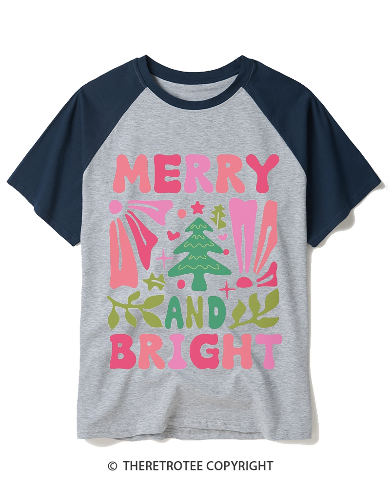 TheRetroTee Boho Merry and Bright 1970s Raglan Baseball T-Shirt