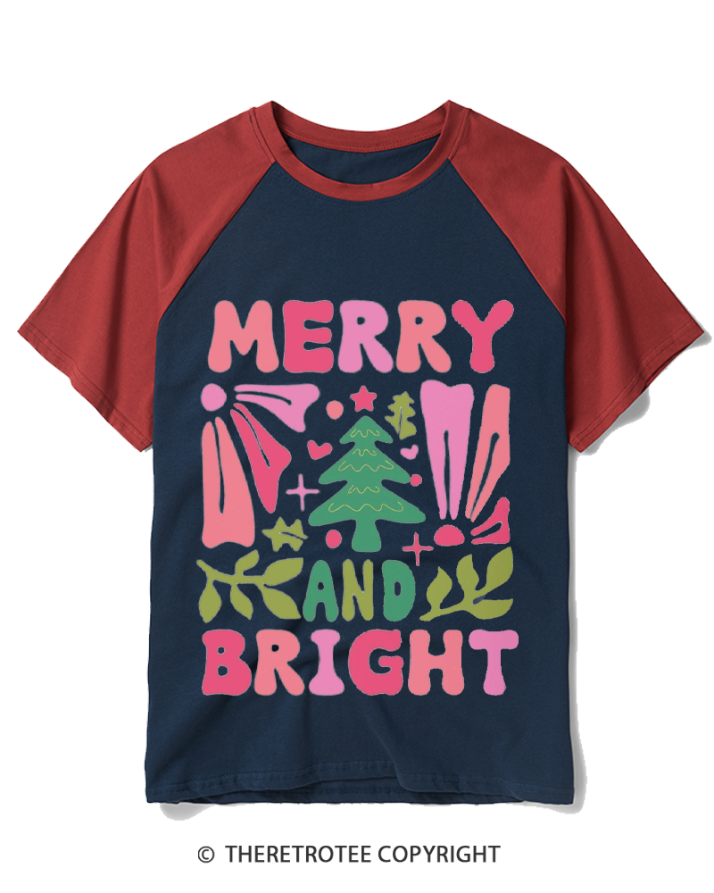 TheRetroTee Boho Merry and Bright 1970s Raglan Baseball T-Shirt