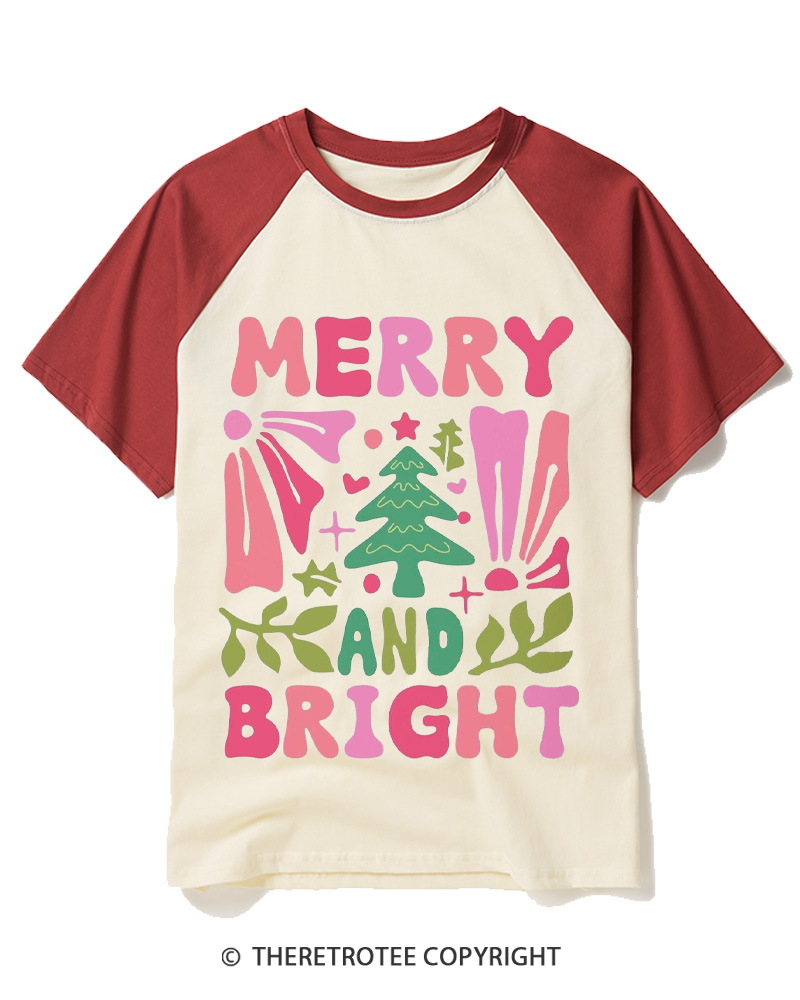 TheRetroTee Boho Merry and Bright 1970s Raglan Baseball T-Shirt