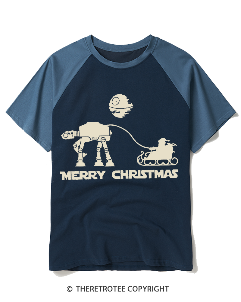 TheRetroTee Merry Christmas 1980s Raglan Baseball T-Shirt