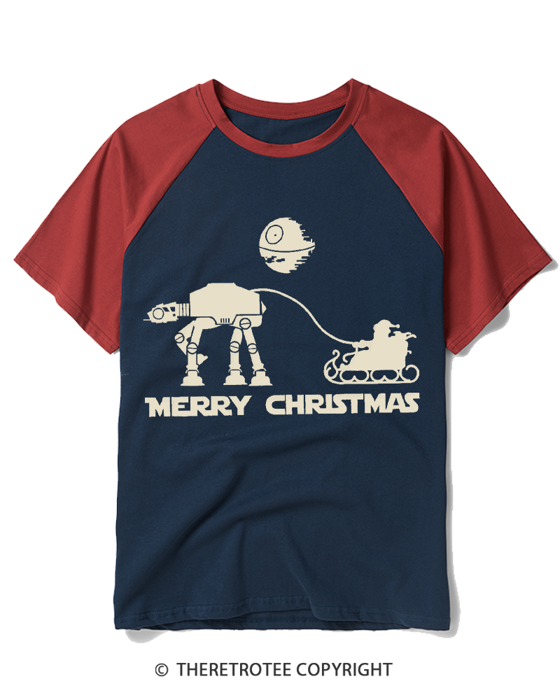 TheRetroTee Merry Christmas 1980s Raglan Baseball T-Shirt