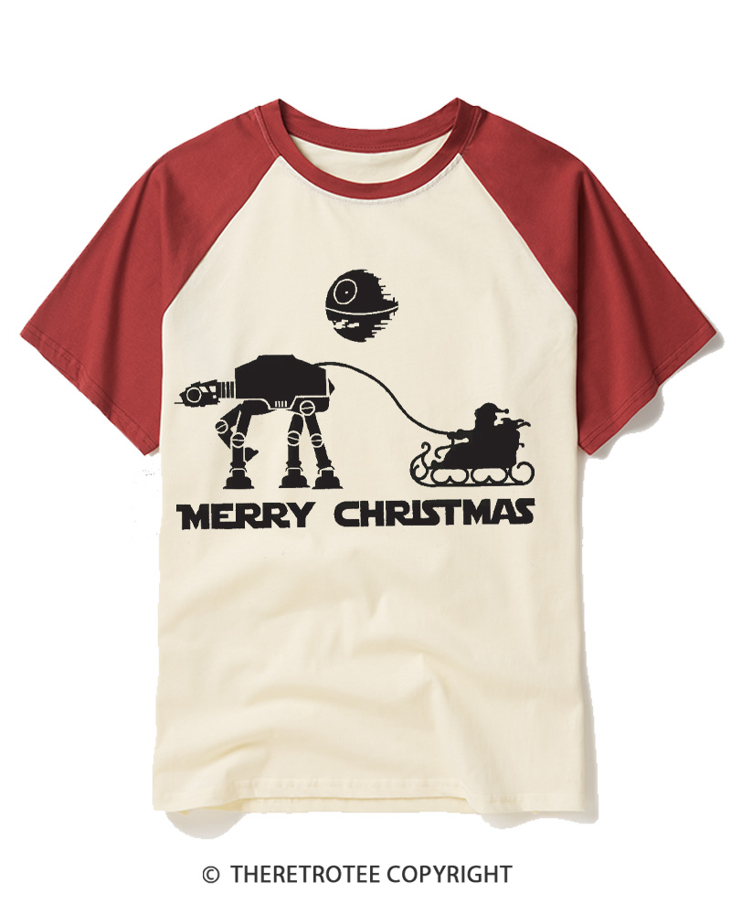 TheRetroTee Merry Christmas 1980s Raglan Baseball T-Shirt