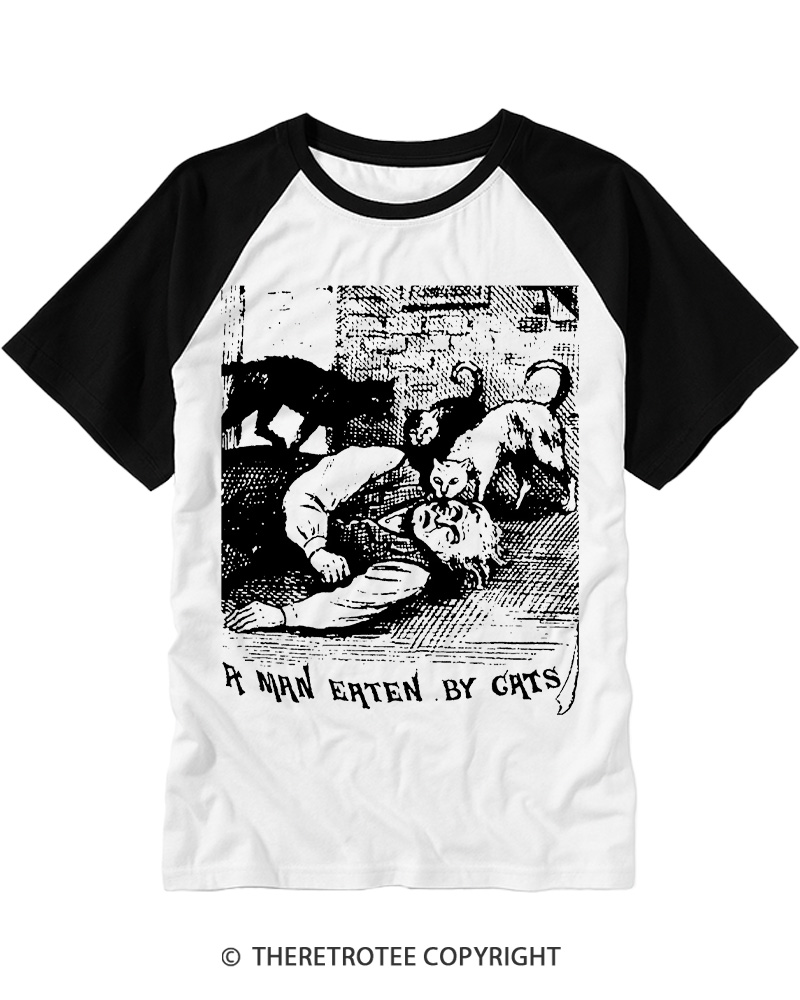 TheRetroTee Man Eaten By Cats Raglan Baseball T-Shirt