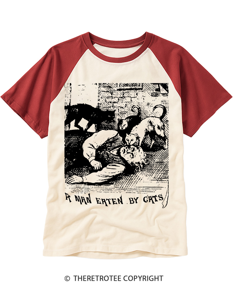 TheRetroTee Man Eaten By Cats Raglan Baseball T-Shirt
