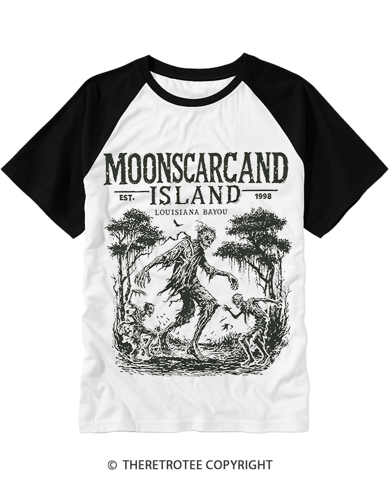 TheRetroTee Moonscar Island Louisiana Bayou Horror Raglan Baseball T-Shirt