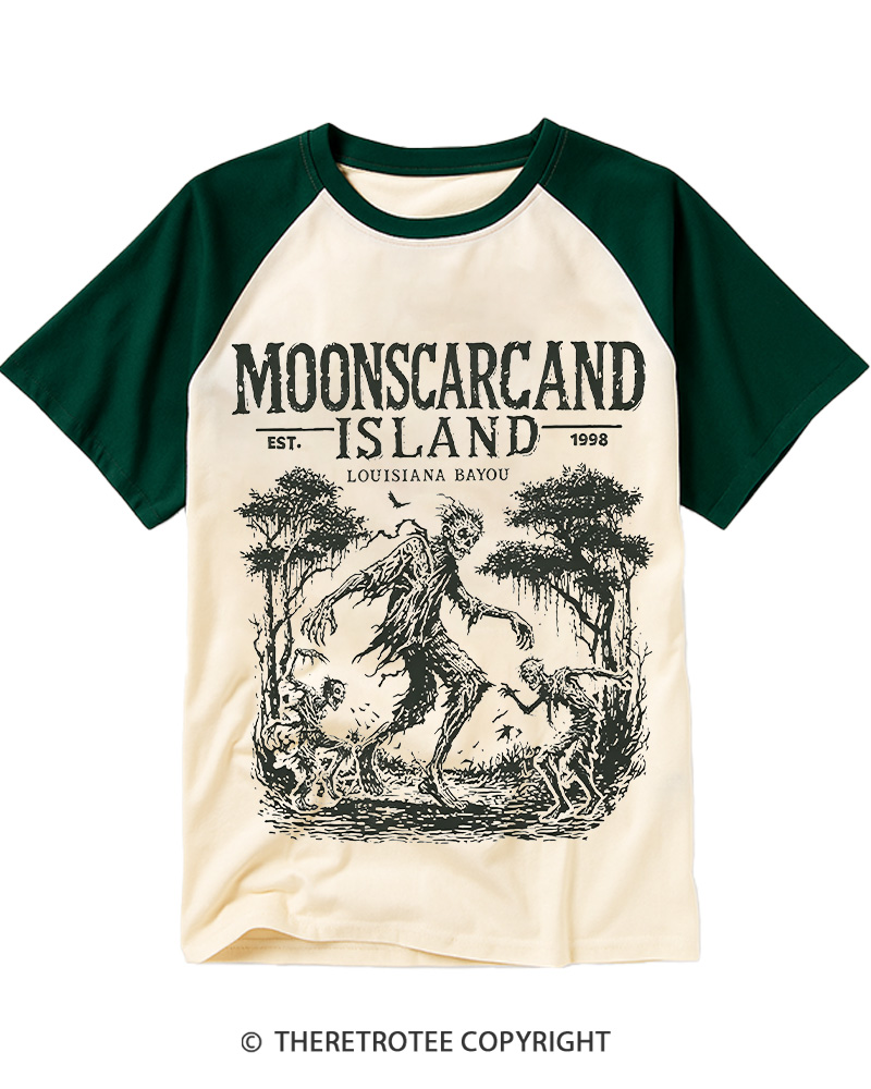 TheRetroTee Moonscar Island Louisiana Bayou Horror Raglan Baseball T-Shirt