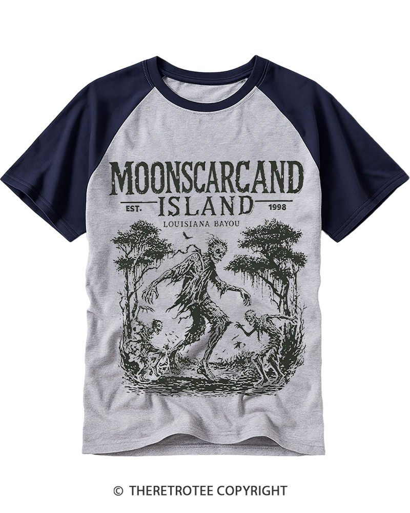 TheRetroTee Moonscar Island Louisiana Bayou Horror Raglan Baseball T-Shirt
