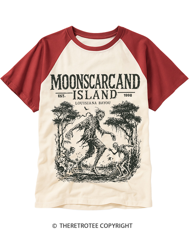TheRetroTee Moonscar Island Louisiana Bayou Horror Raglan Baseball T-Shirt