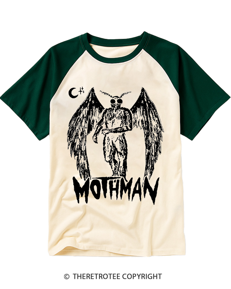 TheRetroTee Mothman Cryptozoology Raglan Baseball T-Shirt