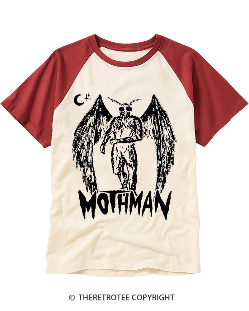 TheRetroTee Mothman Cryptozoology Raglan Baseball T-Shirt