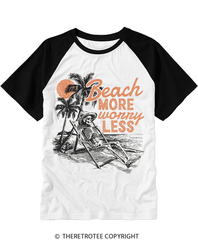 TheRetroTee Beach More Worry Less Raglan Baseball T-Shirt