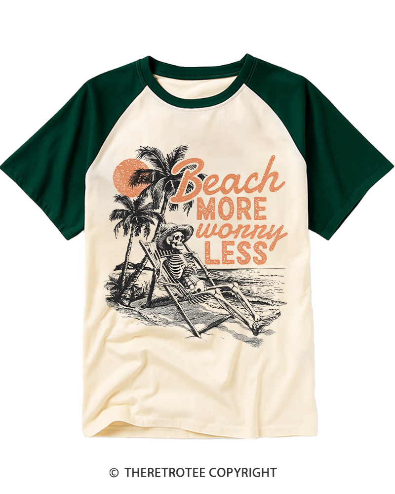 TheRetroTee Beach More Worry Less Raglan Baseball T-Shirt