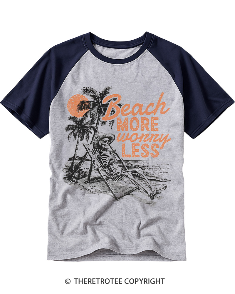 TheRetroTee Beach More Worry Less Raglan Baseball T-Shirt