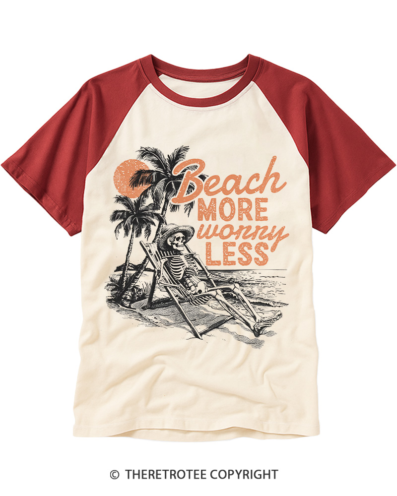 TheRetroTee Beach More Worry Less Raglan Baseball T-Shirt
