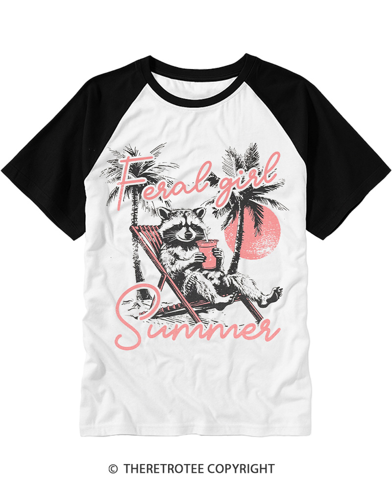 TheRetroTee Feral Girl Summe Raglan Baseball T-Shirt