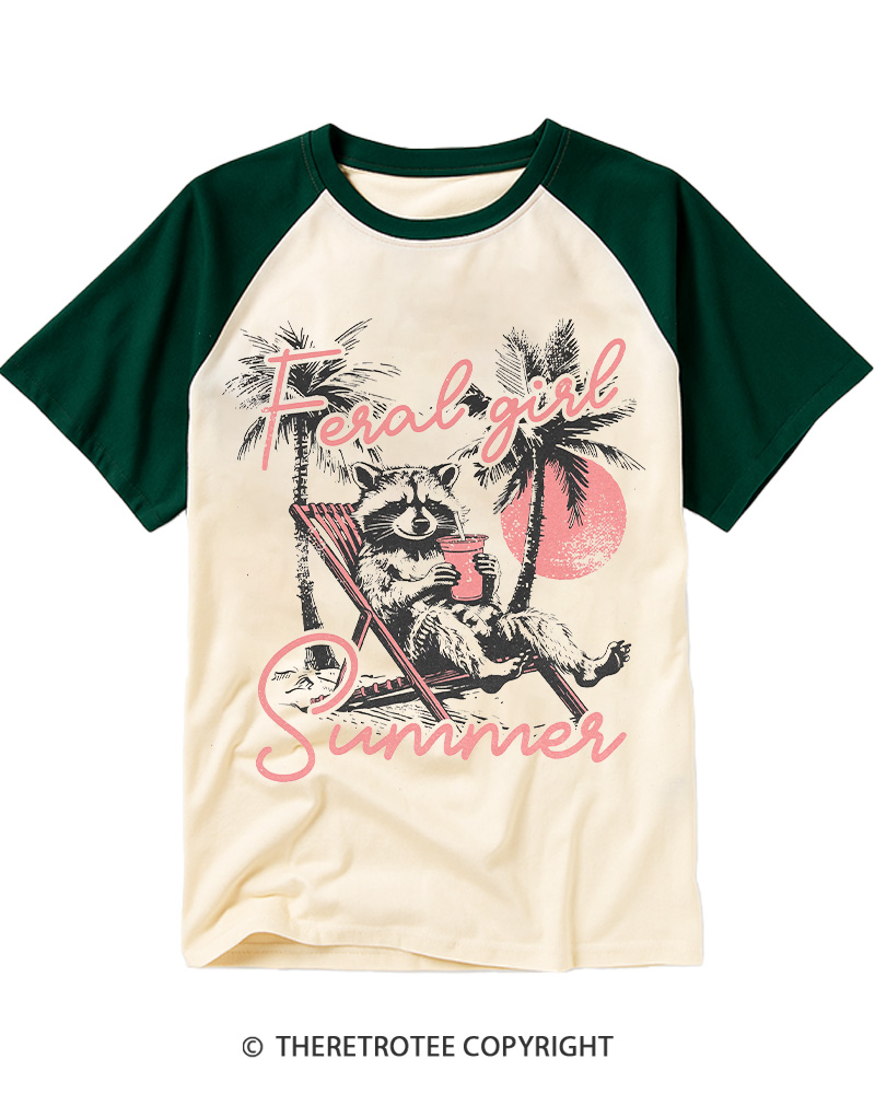 TheRetroTee Feral Girl Summe Raglan Baseball T-Shirt