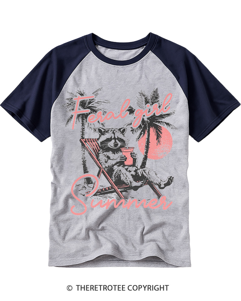 TheRetroTee Feral Girl Summe Raglan Baseball T-Shirt