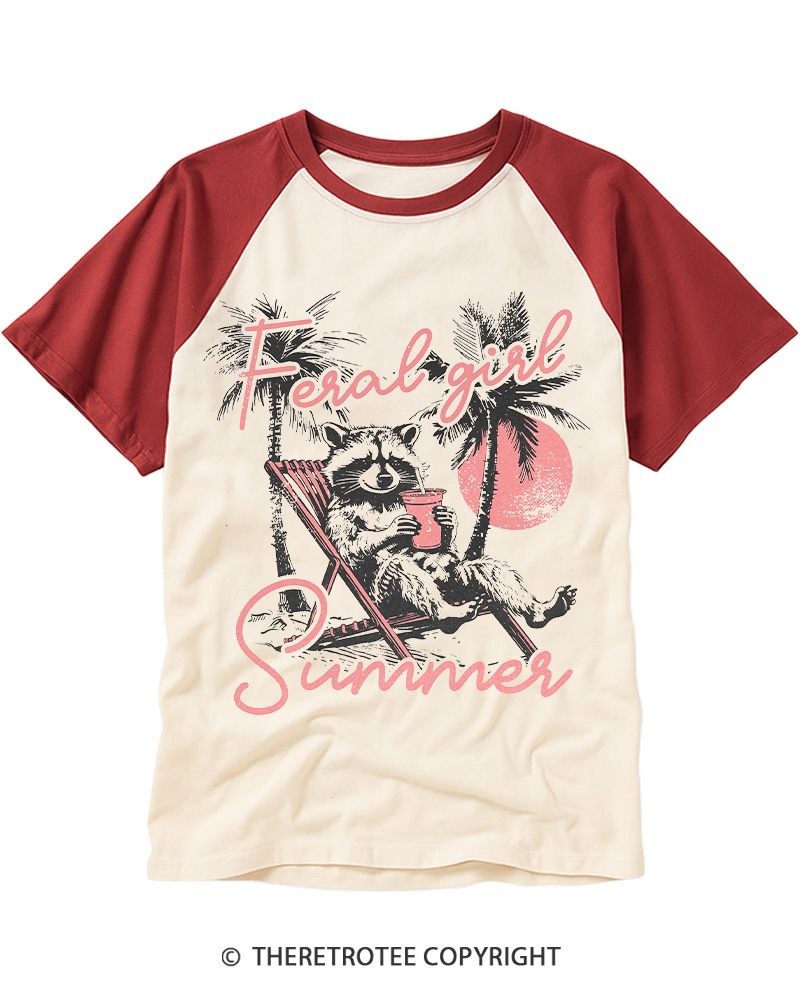 TheRetroTee Feral Girl Summe Raglan Baseball T-Shirt