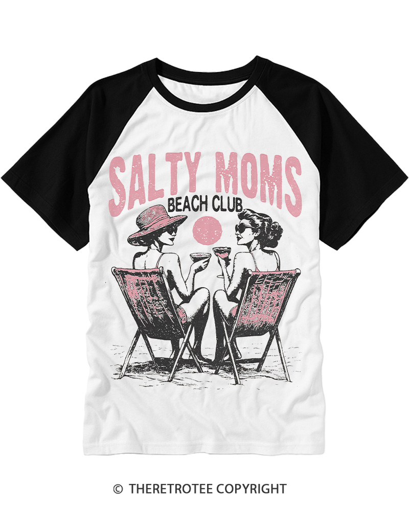 TheRetroTee Salty Moms Beach Club Raglan Baseball T-Shirt