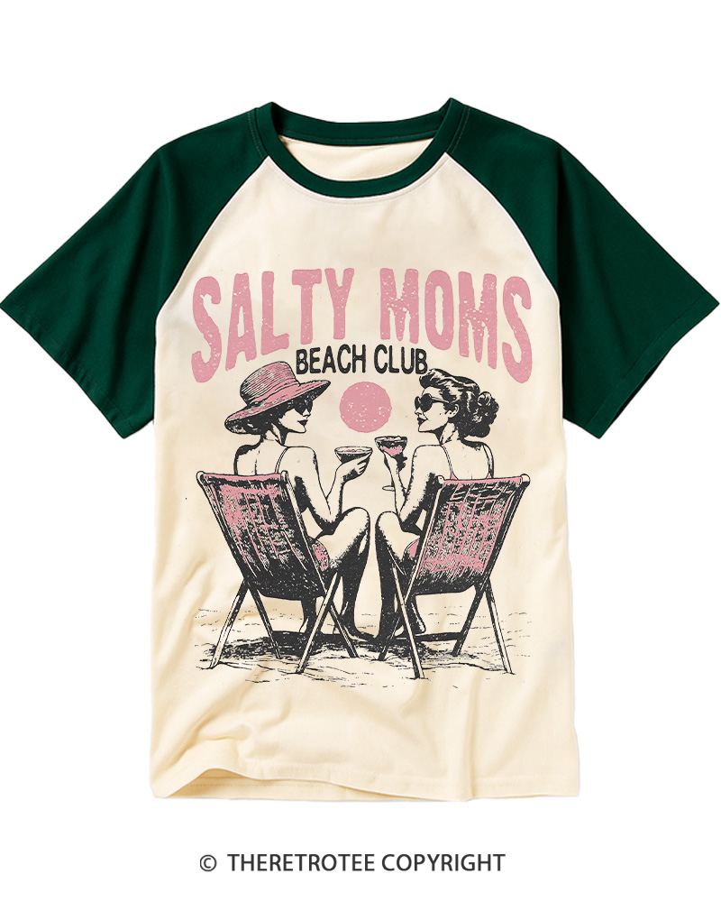 TheRetroTee Salty Moms Beach Club Raglan Baseball T-Shirt