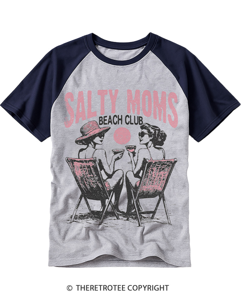 TheRetroTee Salty Moms Beach Club Raglan Baseball T-Shirt