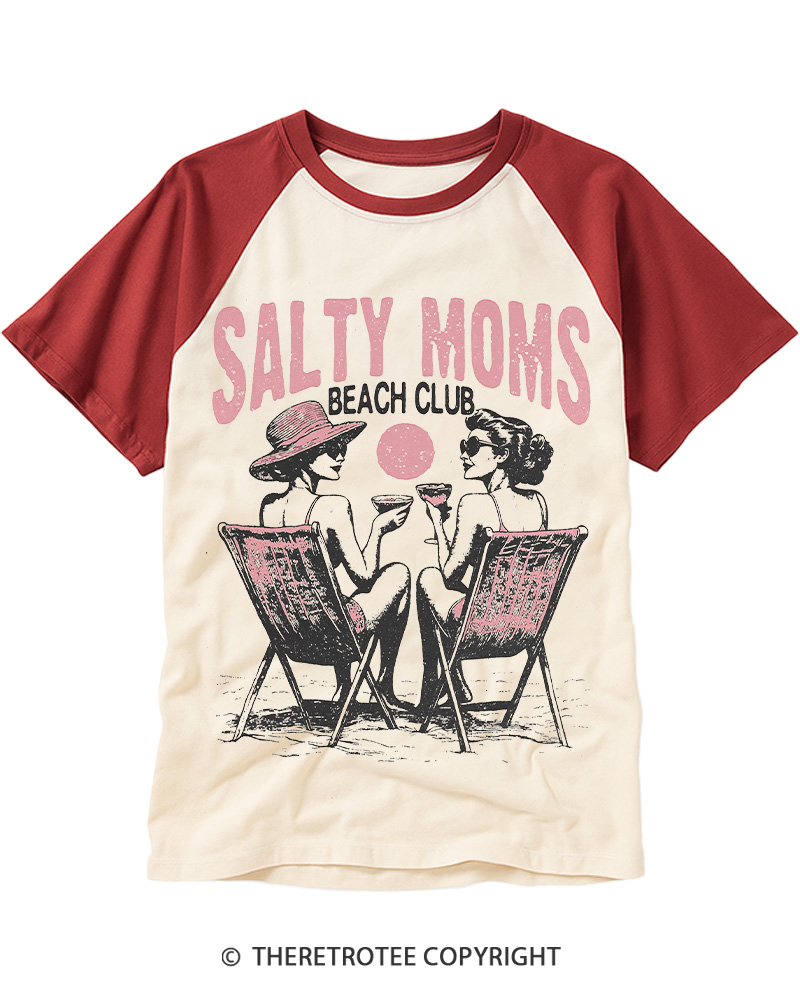 TheRetroTee Salty Moms Beach Club Raglan Baseball T-Shirt