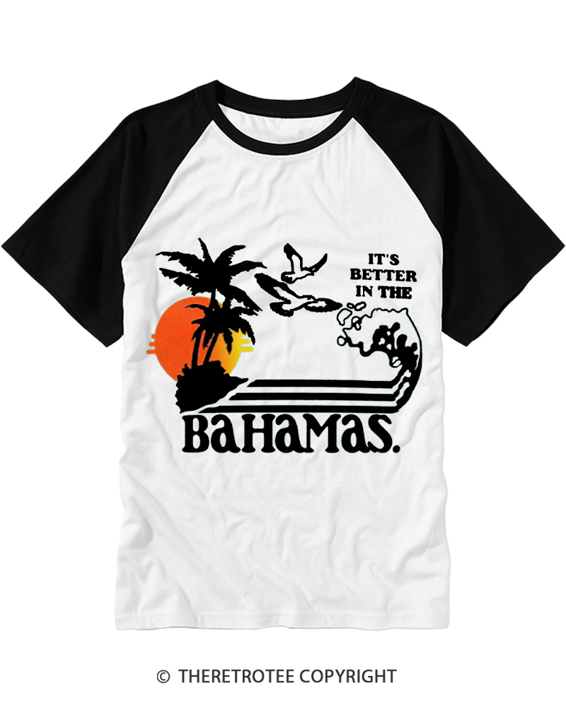TheRetroTee It’s Better in the Bahamas 1980s Raglan Baseball T-Shirt