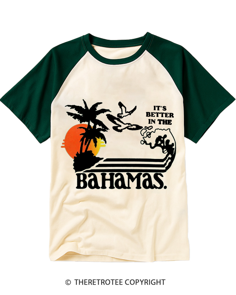TheRetroTee It’s Better in the Bahamas 1980s Raglan Baseball T-Shirt