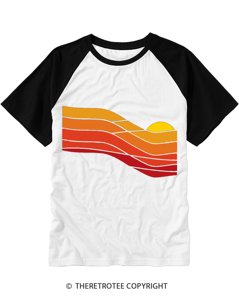 TheRetroTee Sunset Retro 1980s Raglan Baseball T-Shirt