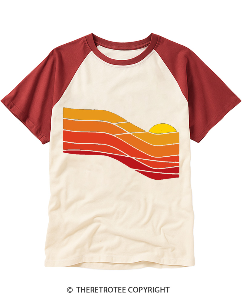TheRetroTee Sunset Retro 1980s Raglan Baseball T-Shirt