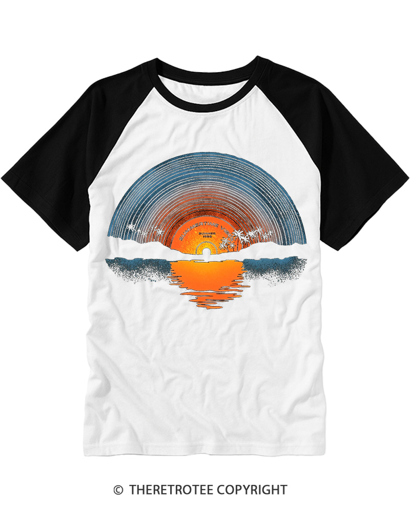 TheRetroTee Sunset vinyl Essential 1980s Raglan Baseball T-Shirt