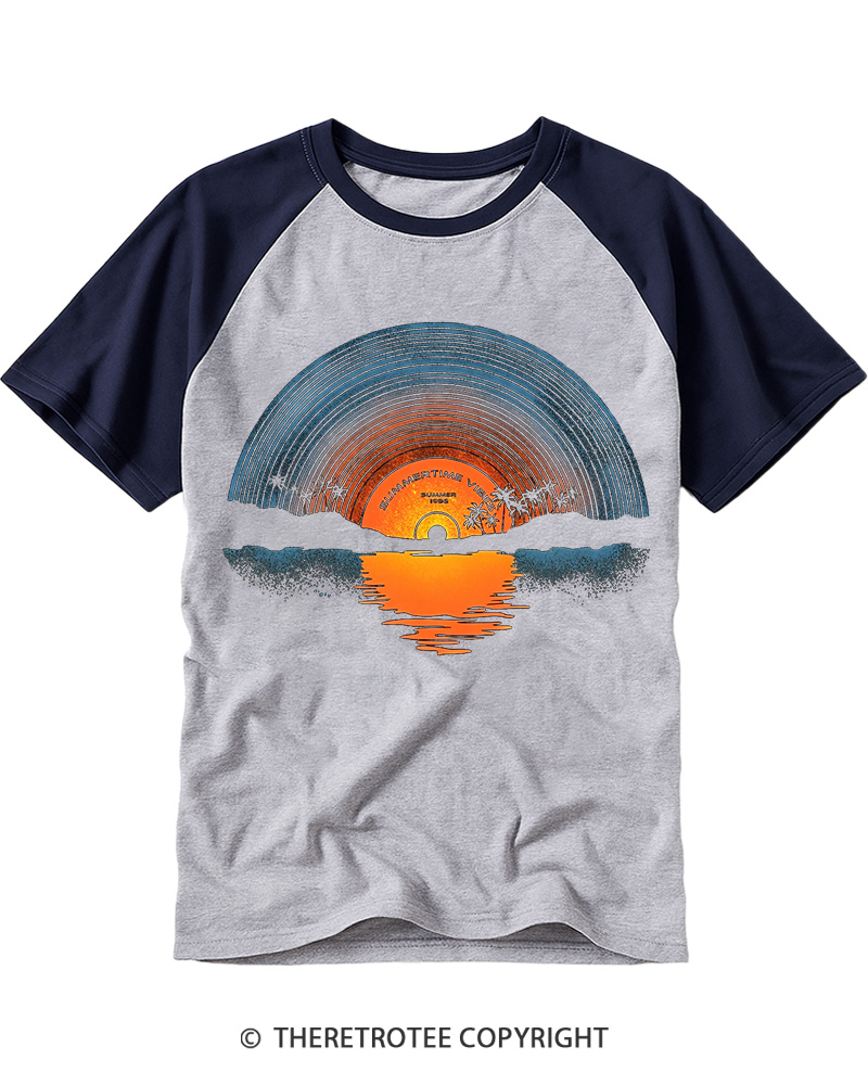 TheRetroTee Sunset vinyl Essential 1980s Raglan Baseball T-Shirt