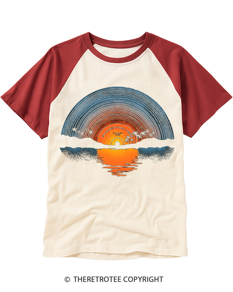 TheRetroTee Sunset vinyl Essential 1980s Raglan Baseball T-Shirt