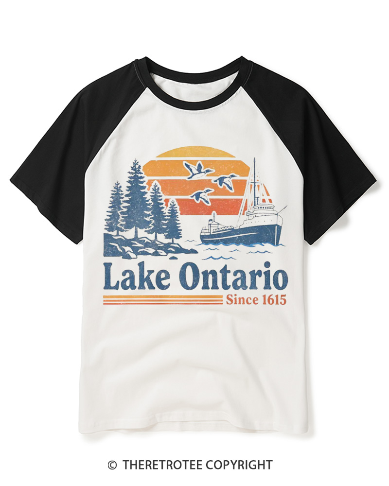 TheRetroTee Lake Ontario 1615 Raglan Baseball T-Shirt