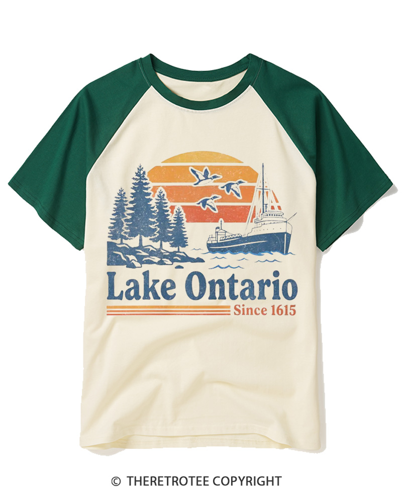 TheRetroTee Lake Ontario 1615 Raglan Baseball T-Shirt