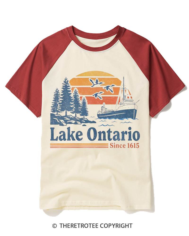 TheRetroTee Lake Ontario 1615 Raglan Baseball T-Shirt