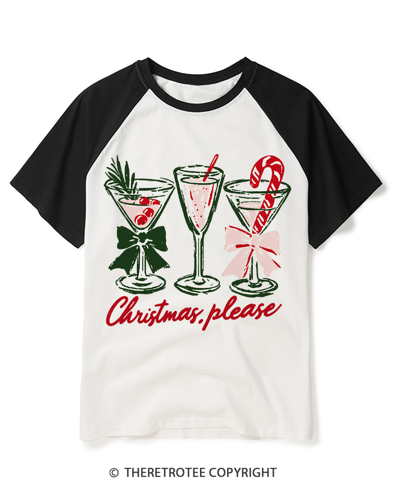 TheRetroTee Christmas Please 1950s Raglan Baseball T-Shirt