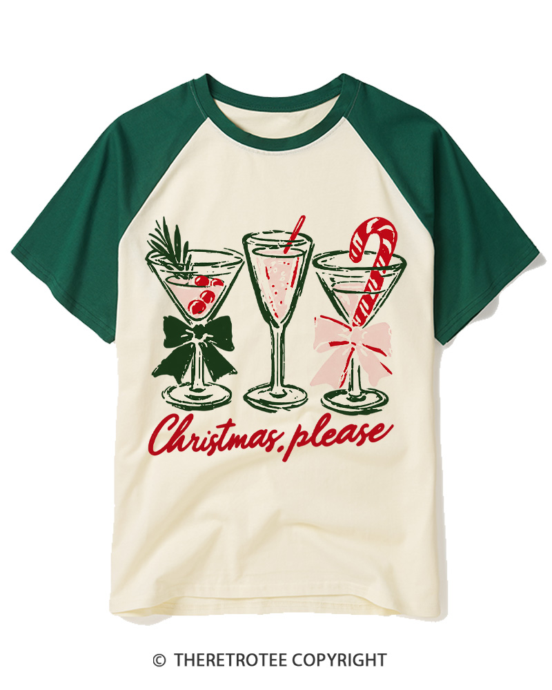 TheRetroTee Christmas Please 1950s Raglan Baseball T-Shirt