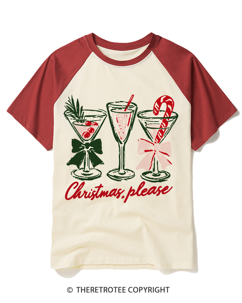 TheRetroTee Christmas Please 1950s Raglan Baseball T-Shirt