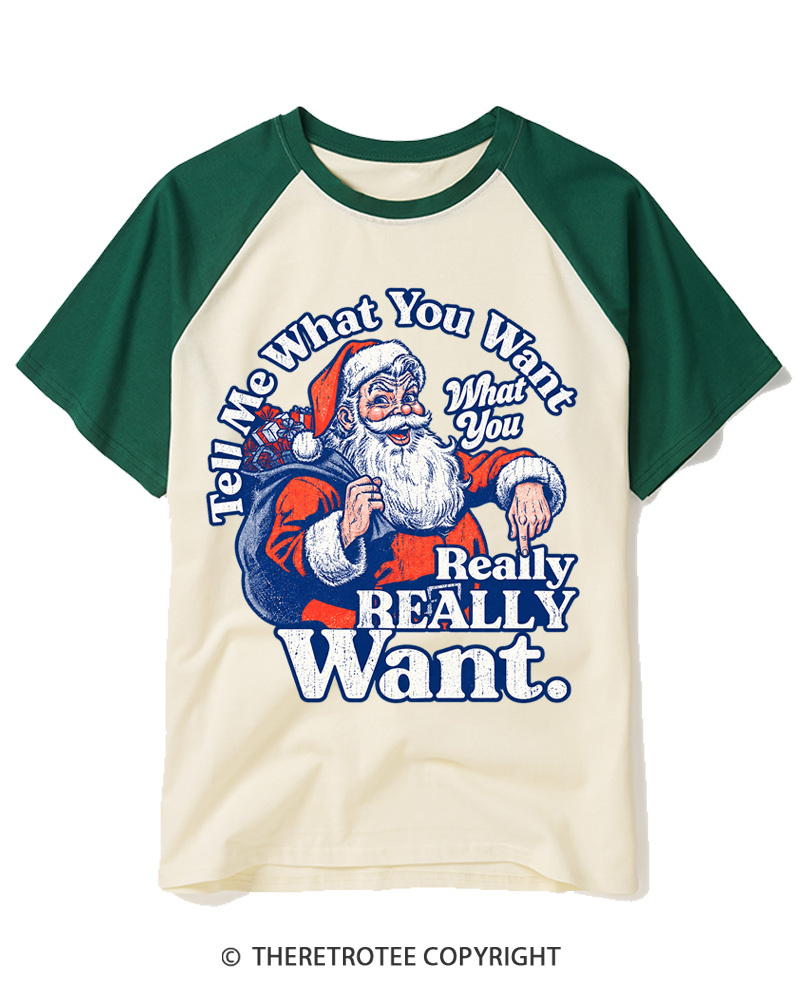 TheRetroTee Tell Me What You Want 1990s Raglan Baseball T-Shirt