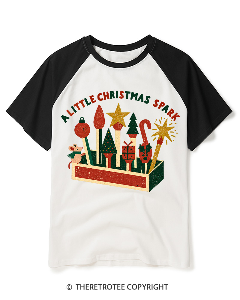 TheRetroTee A Little Christmas Spark 1950s Raglan Baseball T-Shirt