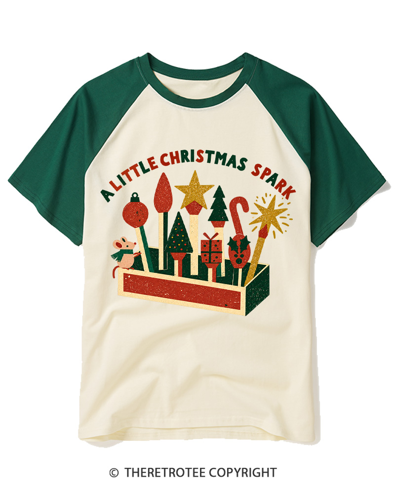 TheRetroTee A Little Christmas Spark 1950s Raglan Baseball T-Shirt