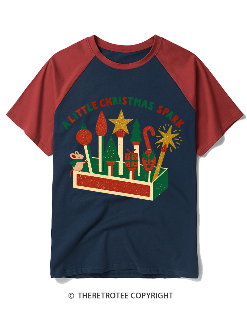 TheRetroTee A Little Christmas Spark 1950s Raglan Baseball T-Shirt