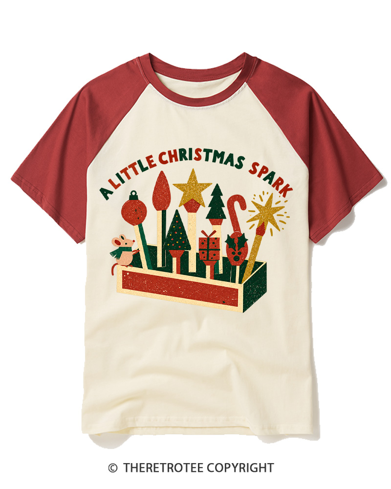 TheRetroTee A Little Christmas Spark 1950s Raglan Baseball T-Shirt