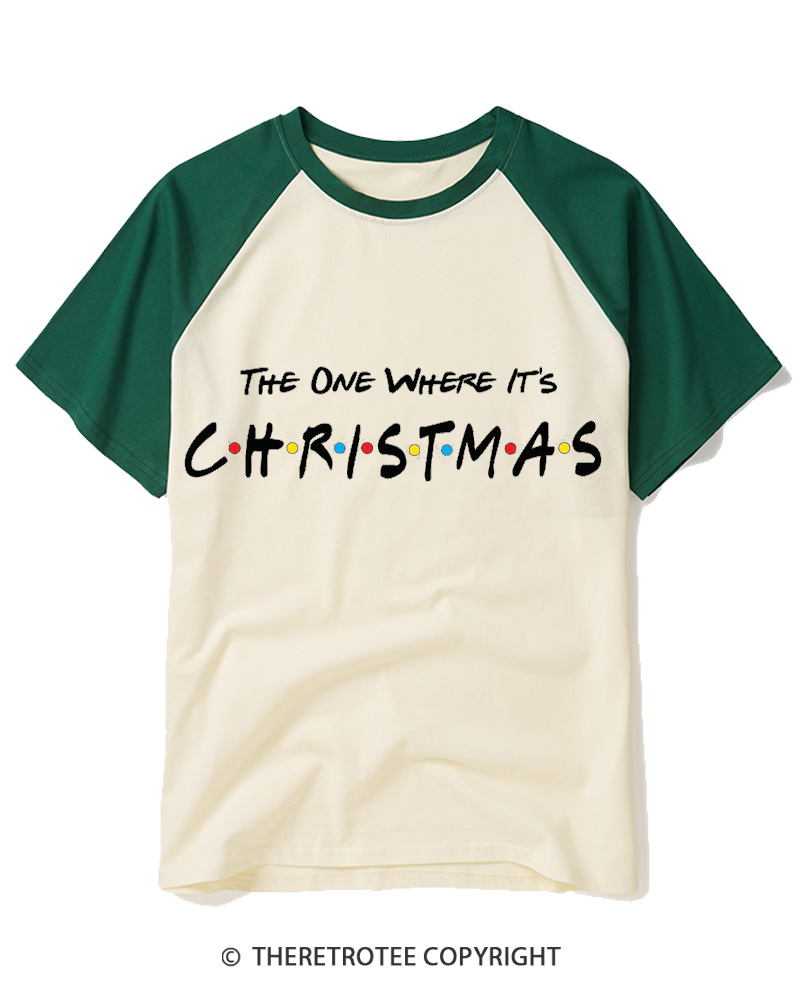 TheRetroTee The One Where It’s Christmas 1990s Raglan Baseball T-Shirt