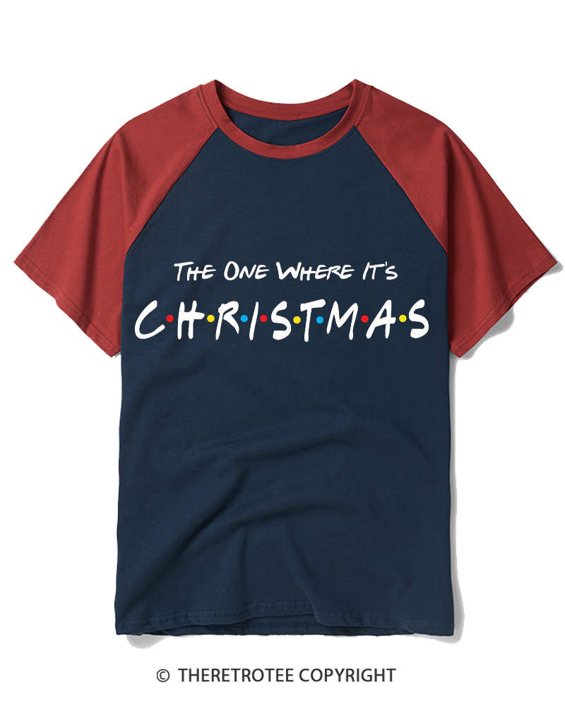TheRetroTee The One Where It’s Christmas 1990s Raglan Baseball T-Shirt