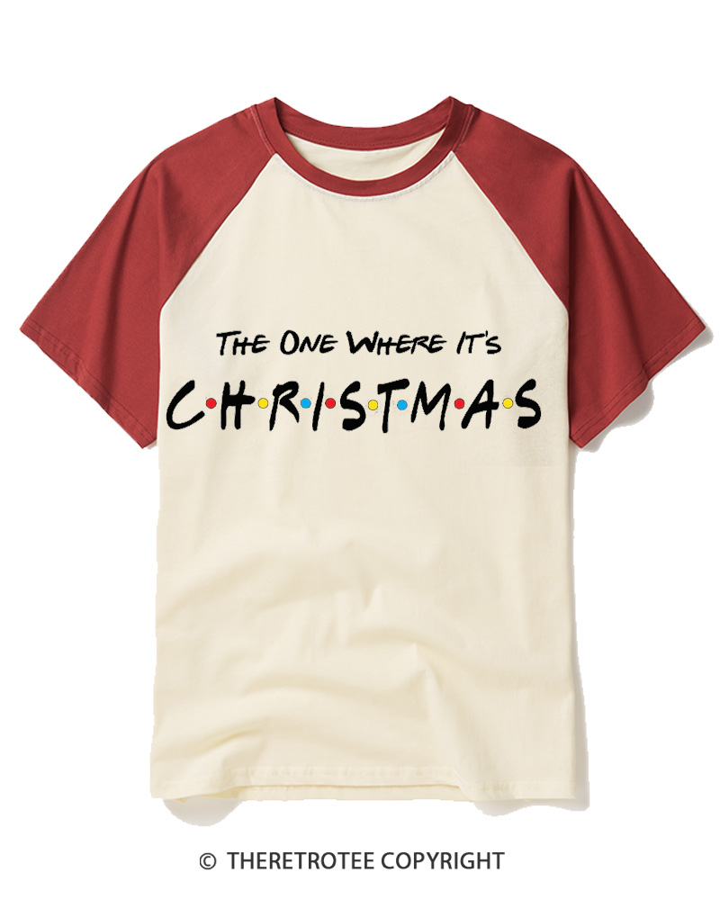 TheRetroTee The One Where It’s Christmas 1990s Raglan Baseball T-Shirt
